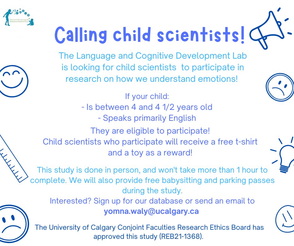 ChildResearchGr's tweet photo. ChILD is beginning our return to in-person research!🥳
We're looking for kids aged 4-4 1/2 to participate in a new study! If you're interested, send an email to yomna.waly@ucalgary.ca! https://t.co/0SvezIQyDS
