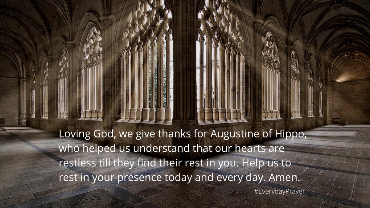BathWells's tweet photo. Loving God, we give thanks for Augustine of Hippo, who helped us understand that our hearts are restless till they find their rest in you. Help us to rest in your presence today and every day. Amen.
#EverydayPrayer #AugustineOfHippo #Presence #Rest https://t.co/bKSHAAboM0