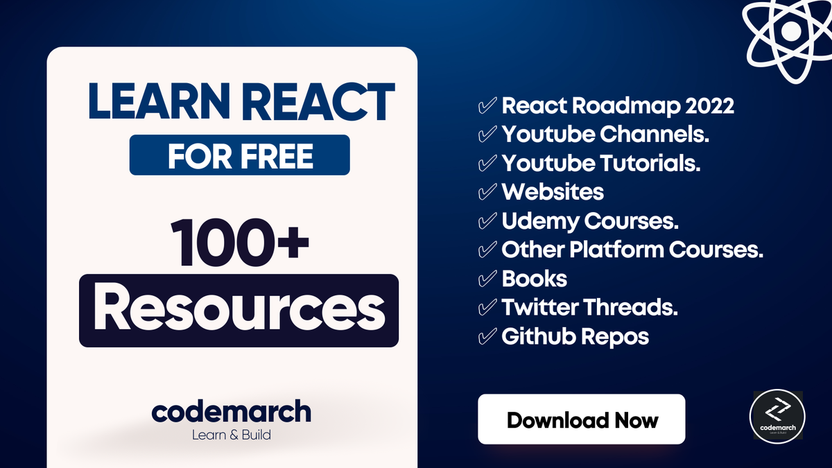 codemarch's tweet photo. Master React for FREE.

100+ Resources to learn.
Grab it for FREE.

Drop a 🔥 in the comments,

Make sure you follow us So that we can DM You. https://t.co/zWheJw3Iuu