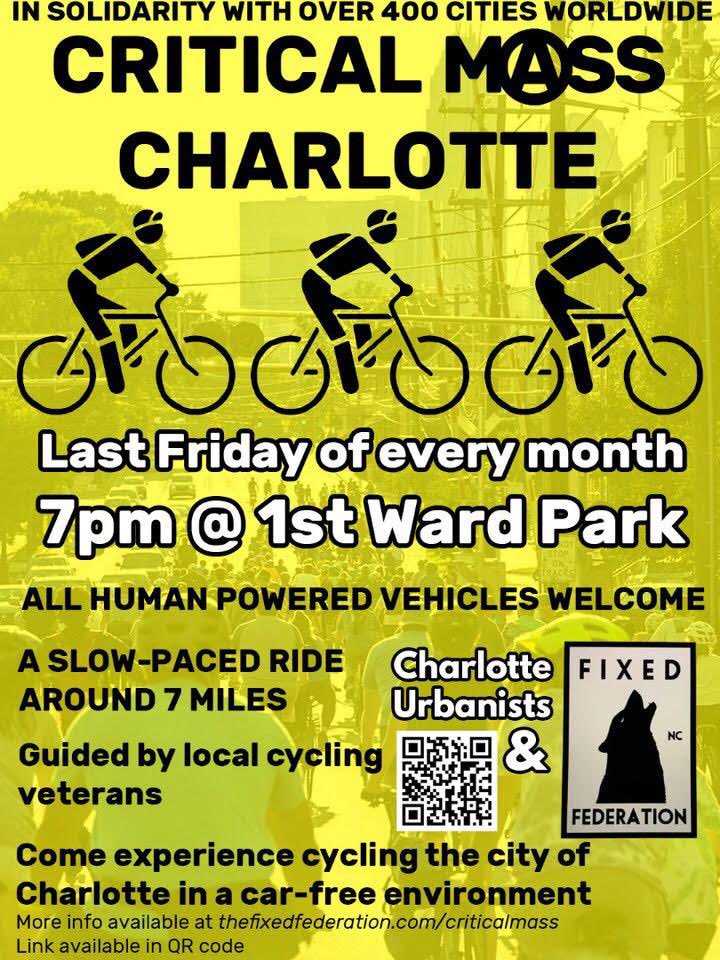 CLT_Urbanists's tweet photo. #CriticalMassCLT is just four days away! 

Also, join us this Thursday in front of the Student Union at UNCC to hand out flyers to students and promote the ride (bring your bike!) https://t.co/SwKXDCzAlr