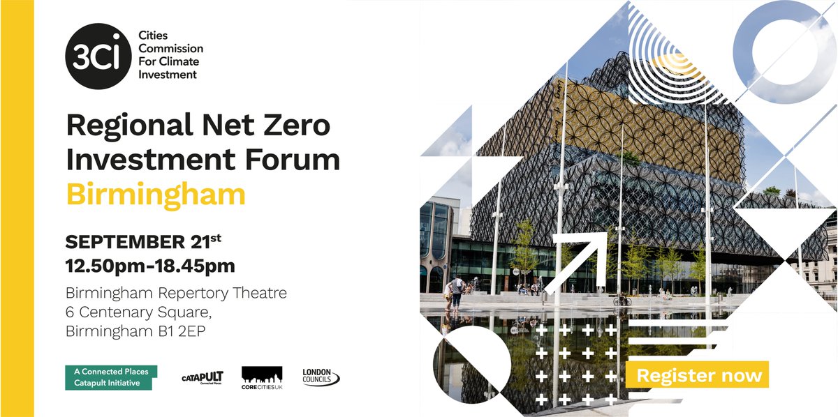 🌱 The #WestMidlands has a target to be zero-carbon by 2041. 
Join 3Ci in Sep to: 
✨hear local experiences of net zero financing
✨understand the region's strategic approach to climate investment 
✨discuss the pipeline of net zero projects in the area

👉cp.catapult.org.uk/event/regional…