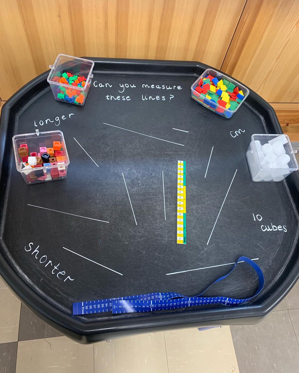 CaitlinRostock's tweet photo. Introduced measure today to the p123 class I am with on long term supply. These are some tuff tray interventions I set up for them to investigate and play with #maths #measure #play #earlyyears https://t.co/7M20f5JMir