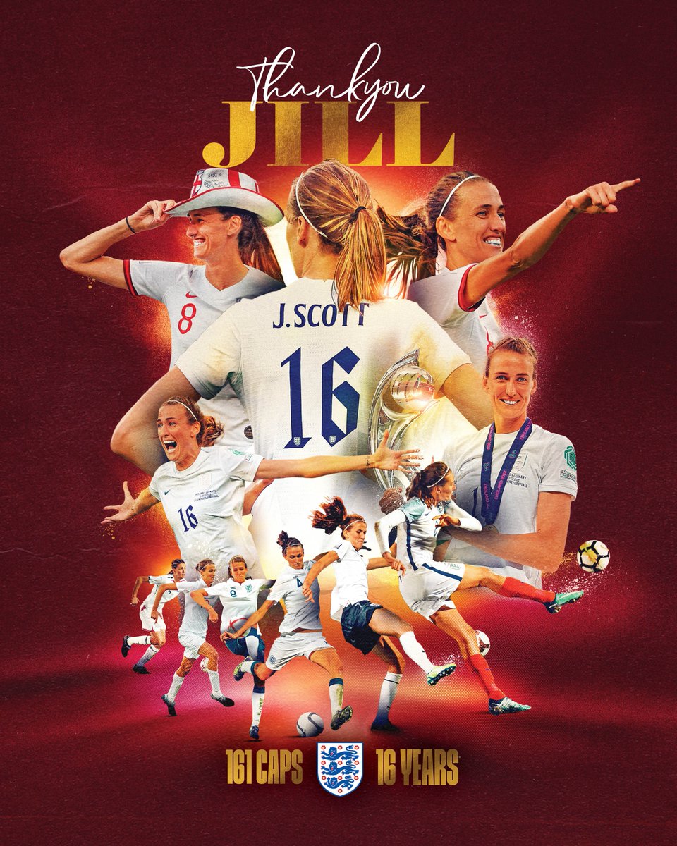 161 caps.
16 magical years.

#Lionesses legend <a href="/JillScottJS8/">Jill Scott MBE</a> has announced her retirement from football. Congrats on a wonderful career, Jill! ❤️