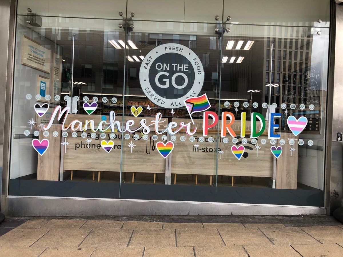 Manchester Pride this weekend 🌟🌈 High Street &amp; Piccadilly Co-op are loud and proud! So happy we were able to find a local artist 👩‍🎨💙 already getting a lot of attention 📸 #ManchestPride <a href="/TheMancUK/">The Manc</a> <a href="/MENnewsdesk/">Manchester News MEN</a> <a href="/Garywilliams119/">Gary Williams</a> <a href="/HollandDan562/">Dan Holland</a>