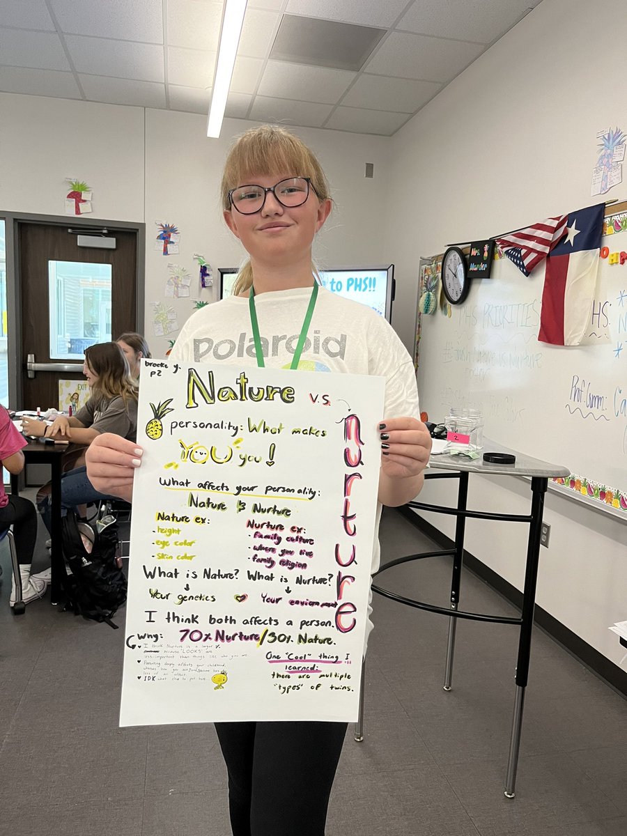 bekahmarder's tweet photo. We’ve been learning about Personality for the past couple of days AND look how awesome these Nature vs. Nurture posters came out!! Hofius PHS students rock!! @HofiusKISD #WeAreKleinCTE #HofiusGoals https://t.co/8HIVQNgUhV