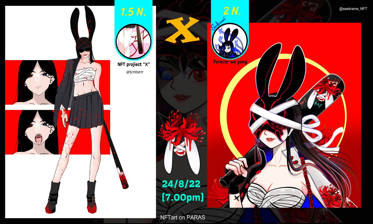 🐰next drop on Paras 24/8/22 7.00 pm.
🔥Super Rare Card.(utility+3)collab <a href="/tcntxrrr/">txtxrrrrrr (ตาตาร์)</a> 
🔥killer concept x NFT project “X” (prxy prxy cxy)
💙paras.id/collection/nft…
💙paras.id/token/x.paras.…

#PARASnft #NEARnft #NFTdrop #NFTCommunity   #NFTTHAILAND #nftcollectors #nfts