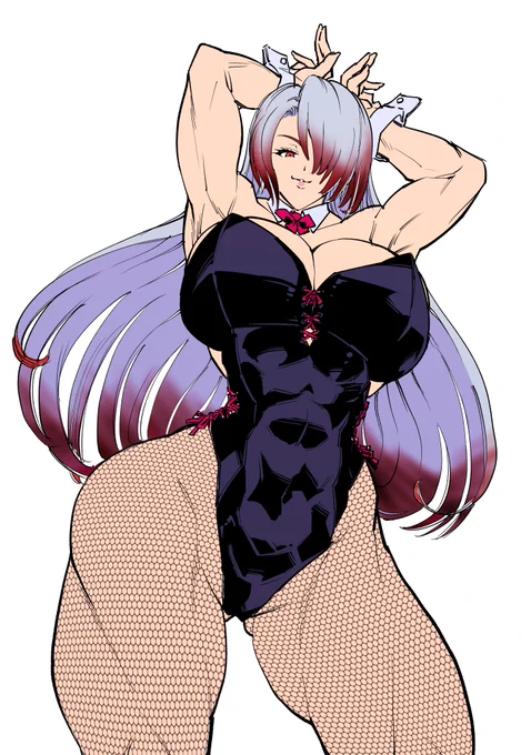 アスモデウス姉貴の勝利ポーズがウサギさんのシンボルである事に気が付いてしまった。なんという事だ。後日また仕上げます。陰影なしでも色調調整でいい感じになるもんだ。 
