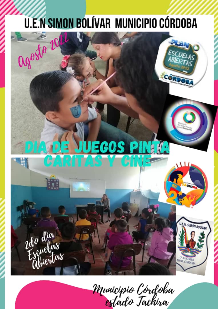 Este martes fue día de juegos, pintacaritas y cine para los niños, niñas y adolescentes en la UEN Simón Bolívar. 

Se trata de la programación recreativa se esta segunda jornada del plan agosto de escuelas abiertas 

#AgostoDeEscuelasAbiertas #tachira #23Ago
