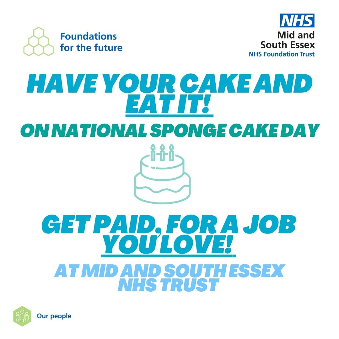 Mid and South Essex NHS Jobs (@joinmsehospital) on Twitter photo Happy #SpongeCakeDay! If you're hungry for a new role or you crave a new challenge - why not check out our vacancies here at <a href="/MSEHospitals/">Mid and South Essex NHS Foundation Trust</a> - you may find an opportunity you never knew you kneaded!
mse.nhs.uk/current-vacanc… Happy #SpongeCakeDay! If you're hungry for a new role or you crave a new challenge - why not check out our vacancies here at <a href="/MSEHospitals/">Mid and South Essex NHS Foundation Trust</a> - you may find an opportunity you never knew you kneaded!
mse.nhs.uk/current-vacanc…