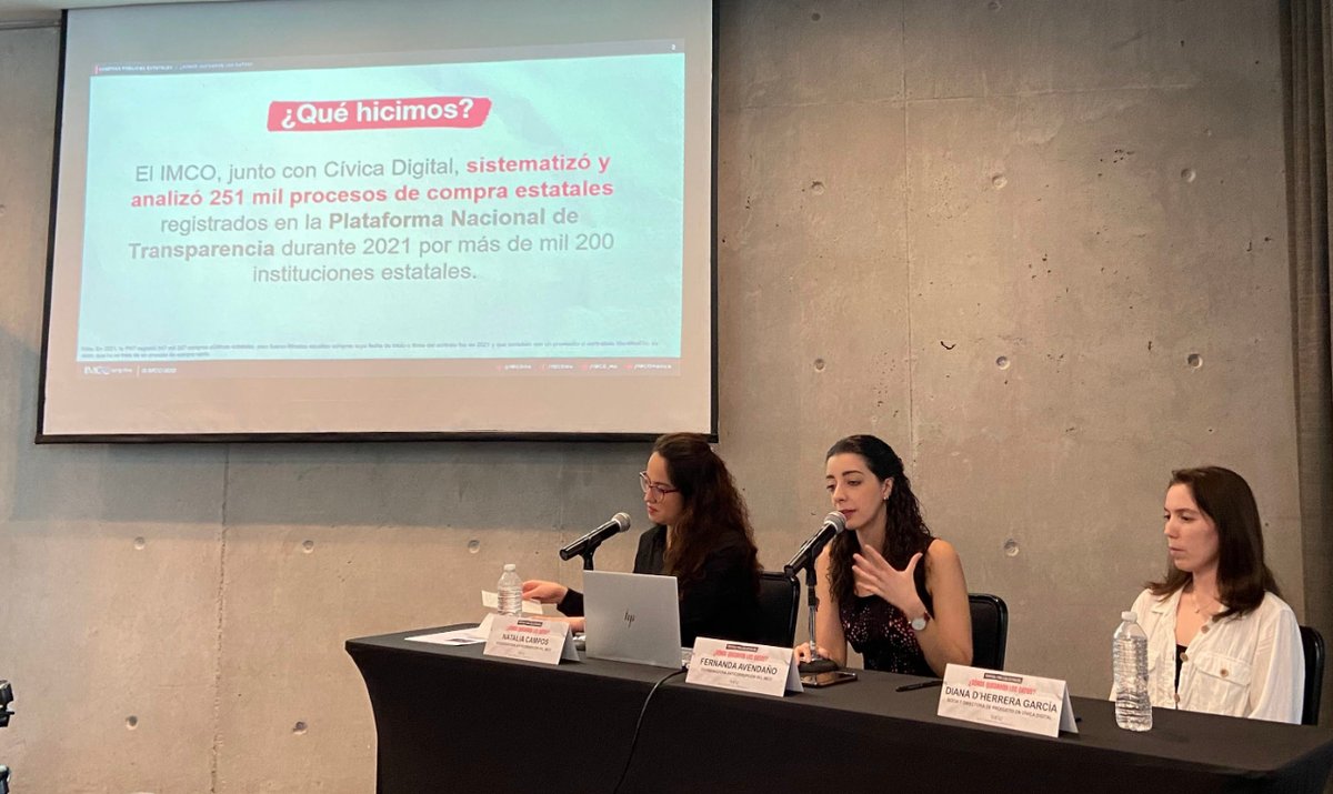 HOY acompañamos al <a href="/imcomx/">IMCO</a> en la conferencia donde se presentó el análisis sobre las #ComprasPúblicas 👏🏻

Felicitaciones a todo el equipo <a href="/FerAvMeouchi/">Fernanda Avendaño</a> , <a href="/ValeriaMoy/">Valeria Moy</a> y <a href="/DegDherrera/">Diana D'Herrera</a> . Ha sido un gusto colaborar en este proyecto y sumar a la #transparencia de nuestro país.