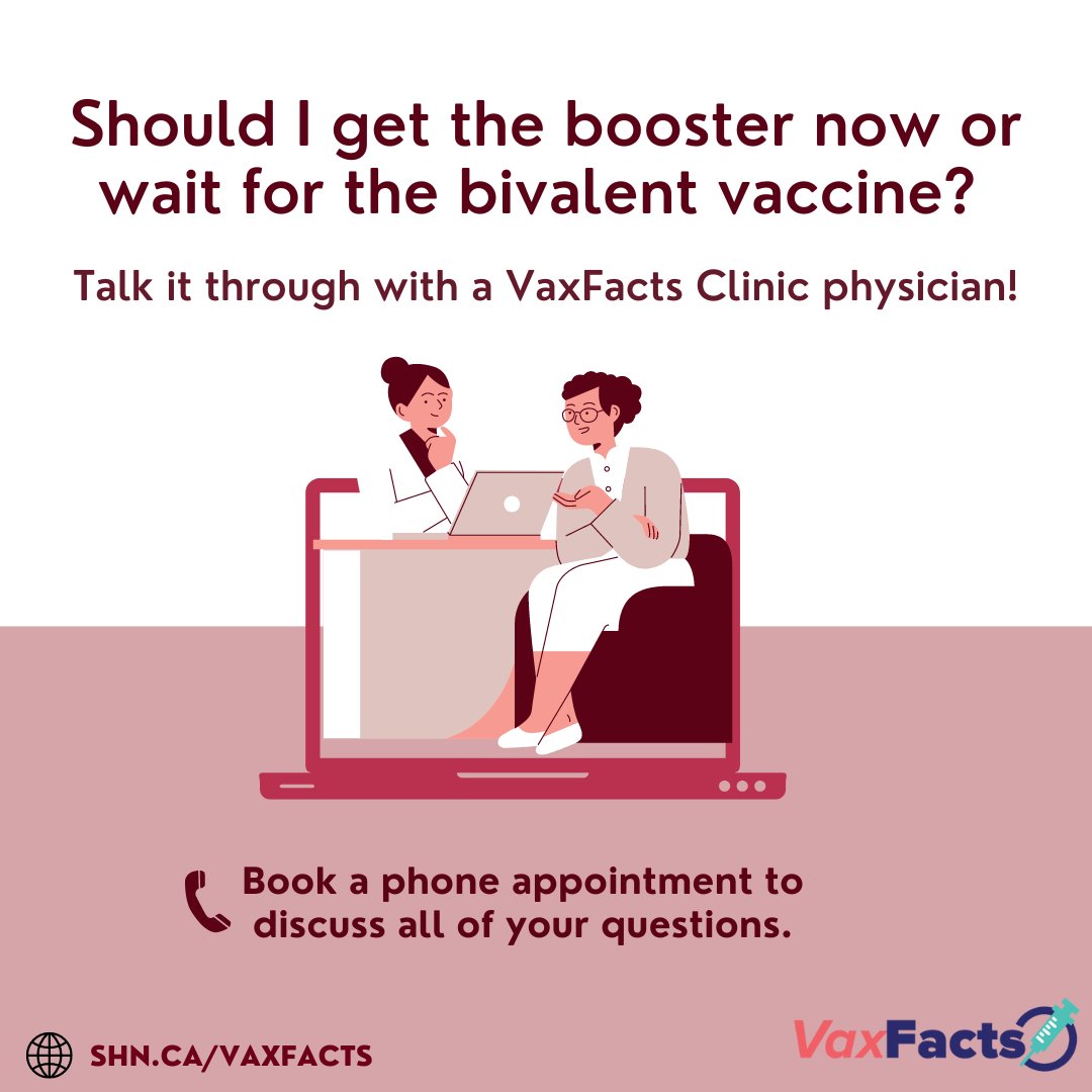 Should you take the booster now or wait for the bivalent vaccine in the fall?
Make an appointment at shn.ca/vaxfacts to discuss all your questions with a physician!