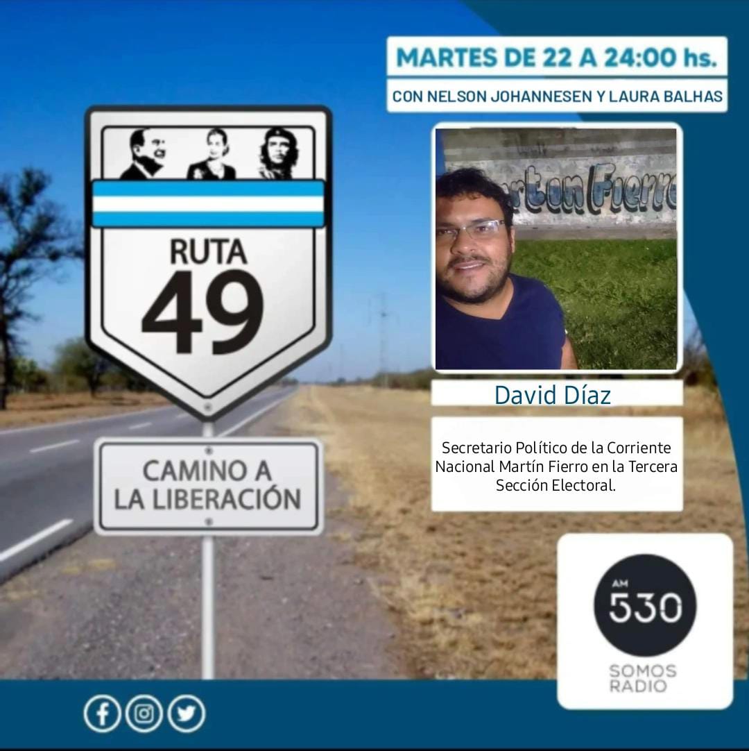 defierroradio's tweet photo. Ruta 49, El Camino de la Liberación 
🛣️4️⃣9️⃣ 
🎉 Subite a la Ruta de la Justicia Social 🎉

Conducen @Nelsondefierro  y @LauraBalhas 
 
Vamos a estar charlando con:
🎙️ Ada Maza
🎙️ Ernesto "Negro" Ojeda
🎙️ Carlos Ruiz
🎙️ David Díaz

¡De 22 a 24hs en @somosradioam530!
#Ruta49 https://t.co/H6IOnfRcPc