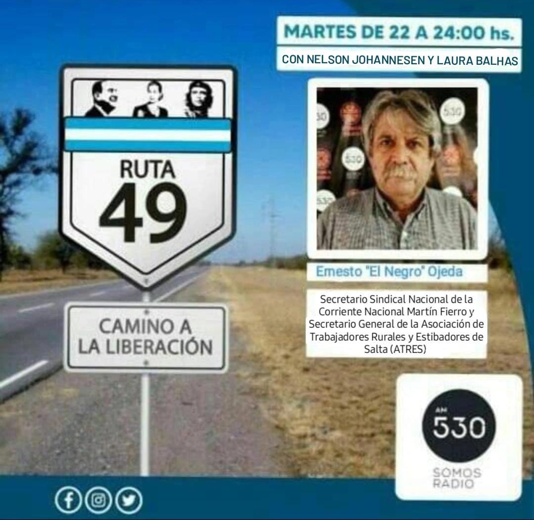 defierroradio's tweet photo. Ruta 49, El Camino de la Liberación 
🛣️4️⃣9️⃣ 
🎉 Subite a la Ruta de la Justicia Social 🎉

Conducen @Nelsondefierro  y @LauraBalhas 
 
Vamos a estar charlando con:
🎙️ Ada Maza
🎙️ Ernesto "Negro" Ojeda
🎙️ Carlos Ruiz
🎙️ David Díaz

¡De 22 a 24hs en @somosradioam530!
#Ruta49 https://t.co/H6IOnfRcPc