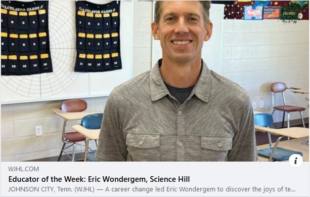 jcityTNschools's tweet photo. We will wrap up our #TopperTuesday by sharing this recognition for math teacher Eric Wondergem. Congratulations on being named @WJHL11's Educator of the Week! Mr. Wondergem is a former 'Topper himself!
https://t.co/i5DXKNsiJl
#PartOfTheHill #SeekingSignificance #TopperForLife https://t.co/Ksd9dmMfvh