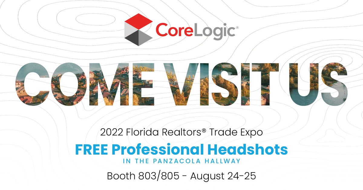 CotalityRES's tweet photo. Hey Florida! You’ve got CoreLogic! The @floridarealtors Trade Expo is the perfect place to see our connected real estate solutions in action. We're in booth #803/805 and the Panzacola Hallway for headshots. #CoreLogicRES #FloridaRealtors #buildingupbiz #floridarealtorsconvention https://t.co/7B0f396ViZ