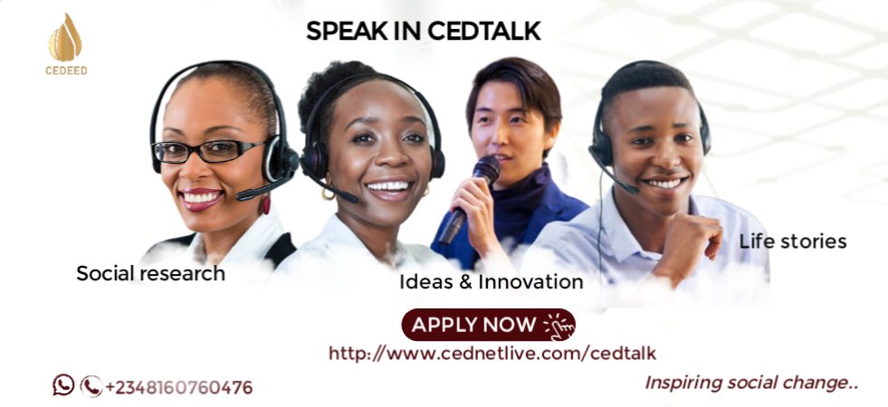 cedtvofficial's tweet photo. Anyone can make contributions to social change. The results of your social enquiries, tales from you life experiences, big ideas on your mind and improvements on your preexisting ventures, all can make the difference in our society, let us give you a chance to speak in #Cedtalk https://t.co/TLSODo00Bv