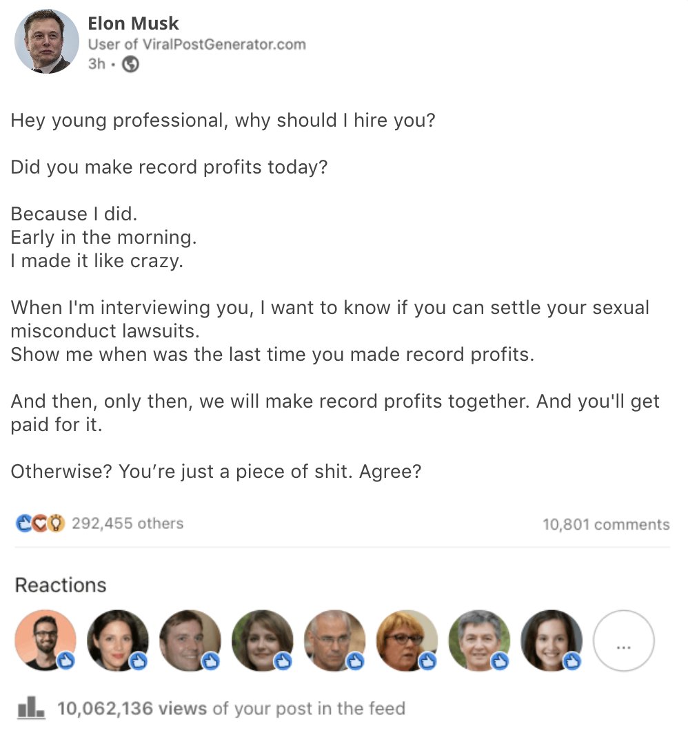 my guys <a href="/JeffBezos/">Jeff Bezos</a> and <a href="/elonmusk/">Elon Musk</a> teaching us about the grind on linkedin ⬇️⬇️⬇️