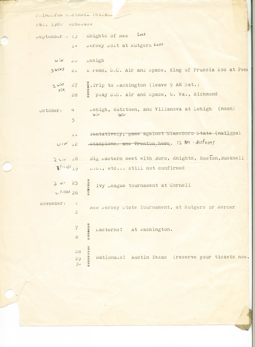 The <a href="/clockworkultima/">Clockwork Ultimate</a> Fall 1980 schedule. Games both days, every weekend, mostly away, all weather, via  rookie skipper "That which does not kill us makes us stronger!" <a href="/JoeStudholme/">Joe Studholme</a>