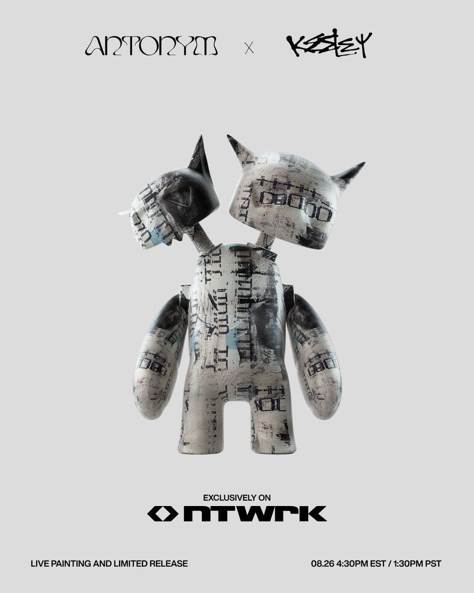 antonym_lab's tweet photo. Designed in collaboration with @KEELEY_STUDIOS, "BINARY" 12" physical exclusively available on @NTWRKLIVE for @DesignerCon Digital. Limited edition of 150, “BINARY” physicals will be hand-painted by Keeley live on the NTWRK app AUG 26TH at 4:30PM EST / 1:30PM PST https://t.co/nhbjrlrhwg