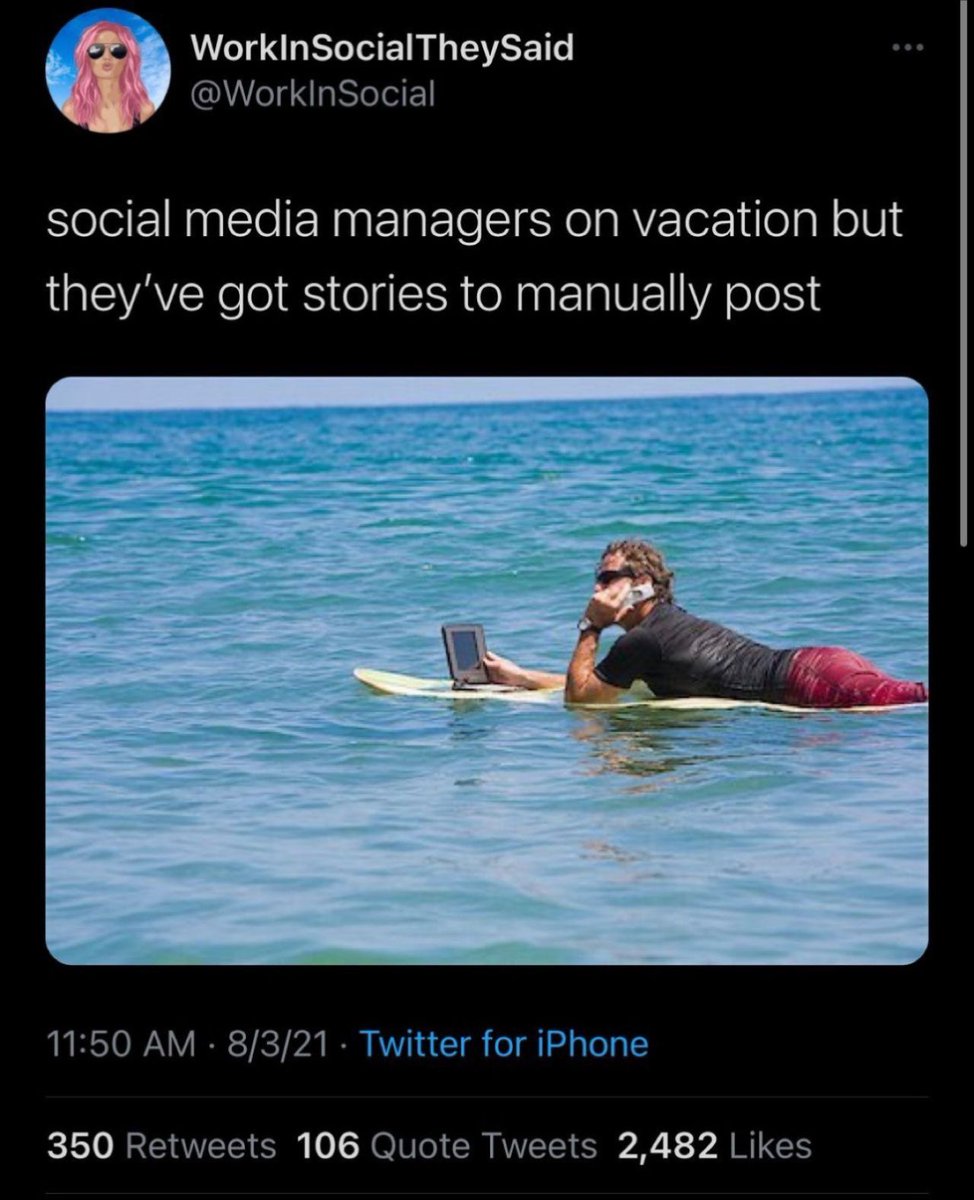 When a social media manager is on vacation but still needs to manually post content, this is how their life looks 😂

#SocialMedia #Marketing