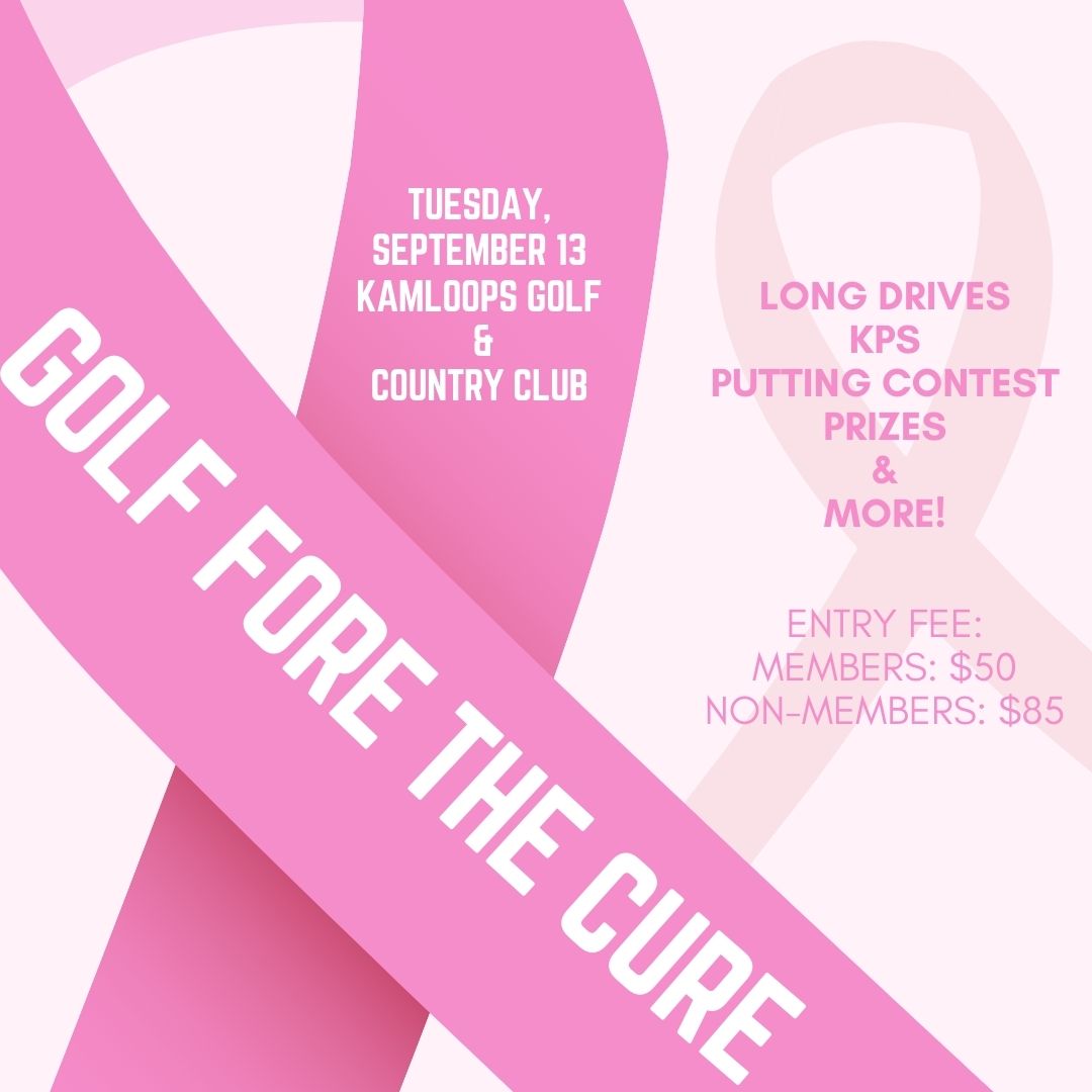 Golf Fore the Cure happening September 13th here at KGCC!!⛳️
100% of proceeds raised will be donated to the Canadian Cancer Society, for breast cancer research and support programs. 
To make a donation:
bit.ly/3wokt7y
To register:
bit.ly/3PPdRGi