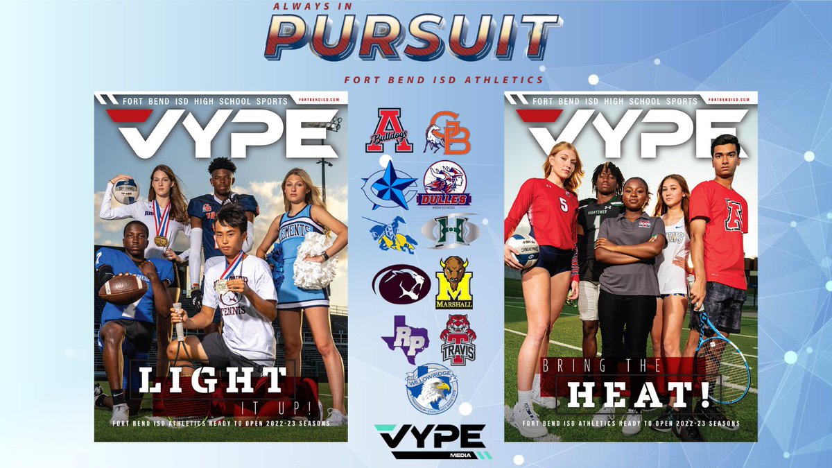 🚨 VYPE <a href="/FBISDAthletics/">Fort Bend ISD Athletics</a> 2022 Fall Covers🚨

The newest edition of VYPE <a href="/FortBendISD/">Fort Bend ISD</a> is here!! Congrats to all the athletes that graced this year's cover! #vypecampus 

(<a href="/Kj_Penson7/">Kendron “KJ” Penson 1️⃣</a> <a href="/ElkinsTrack/">Elkins Girls Track & Field</a> <a href="/dawgtennis/">Austin Tennis</a> <a href="/THS_Tigers/">Travis High School</a> <a href="/BHS_Broncos/">George Bush High School</a> <a href="/DHS_Vikings/">Dulles High School</a> <a href="/HHS_Canes/">Hightower High School</a> <a href="/HightowerFB/">HIGHTOWER FOOTBALL</a>)