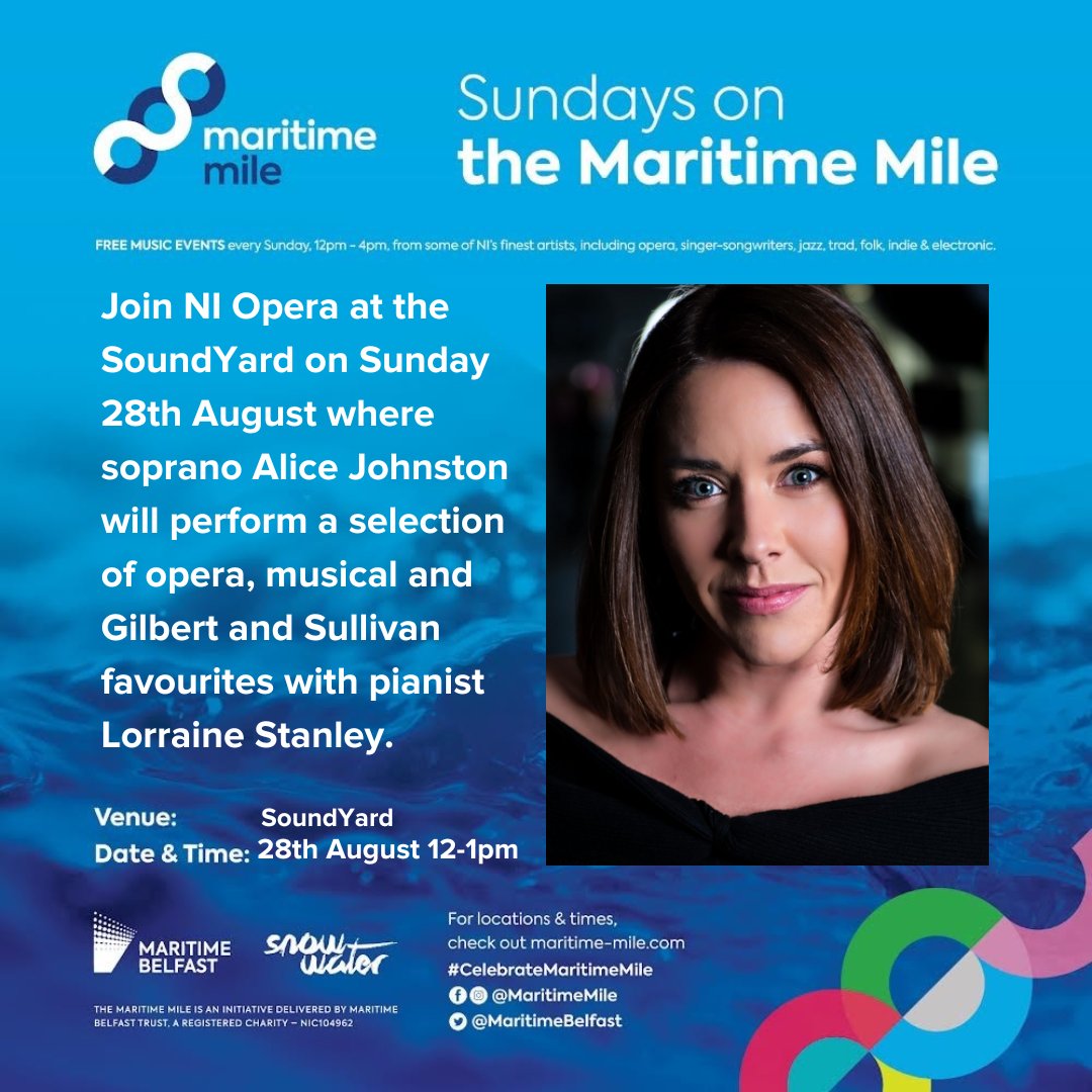 NIOpera's tweet photo. Our final visit to the #SoundYard this summer will be this Sunday at 12-1pm. Come along and listen to soprano Alice Johnston performing opera and musical favourites. We've had a wonderful time as part of 'Sundays on the Maritime Mile': thank you @MaritimeBelfast and #SnowWaterNI https://t.co/Kdz5hl15mq
