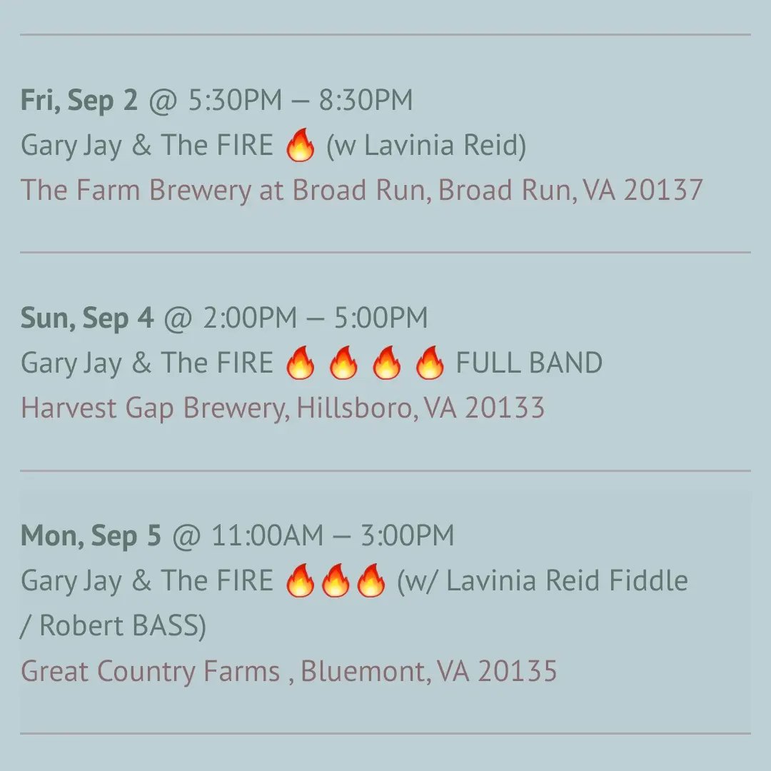 GJHoffmanMusic's tweet photo. Upcoming shows. 😀
https://t.co/UYIOgsSaic 
#RockinFaves #CountryGrass #garyjayfire #livemusic #singersongwriter #countrymusic #fiddle #PedalSteel #lapsteel #twang #americana #folk #irish #countryrock https://t.co/zQljU4dZzB