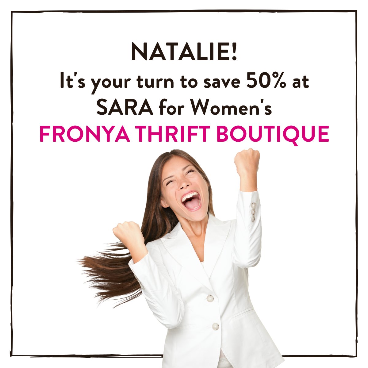 SARAforWomen's tweet photo. 🎉#Natalie! It's your week to save 50% on your purchases at #FronyaThriftBoutique* in @MissionDowntown!

*Fronya is a SARA social enterprise in #MissionBC. Your purchases/donations support programs/services for women in need.

#FraserValley #BackToSchool #Clothes #WorkClothes https://t.co/hk7XiQREIp