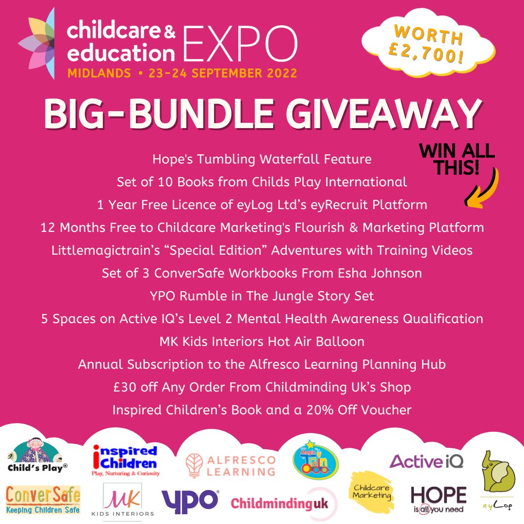 ConverSafe's tweet photo. BIG news… the @childcareedexpo Big-Bundle Giveaway is BACK for their Midlands show this September!

You could win £2700 worth of resources, toys and training – including a prize from @ConverSafe !

Find out more and enter here: https://t.co/zBjl47IP7U https://t.co/eNlnwX90bS