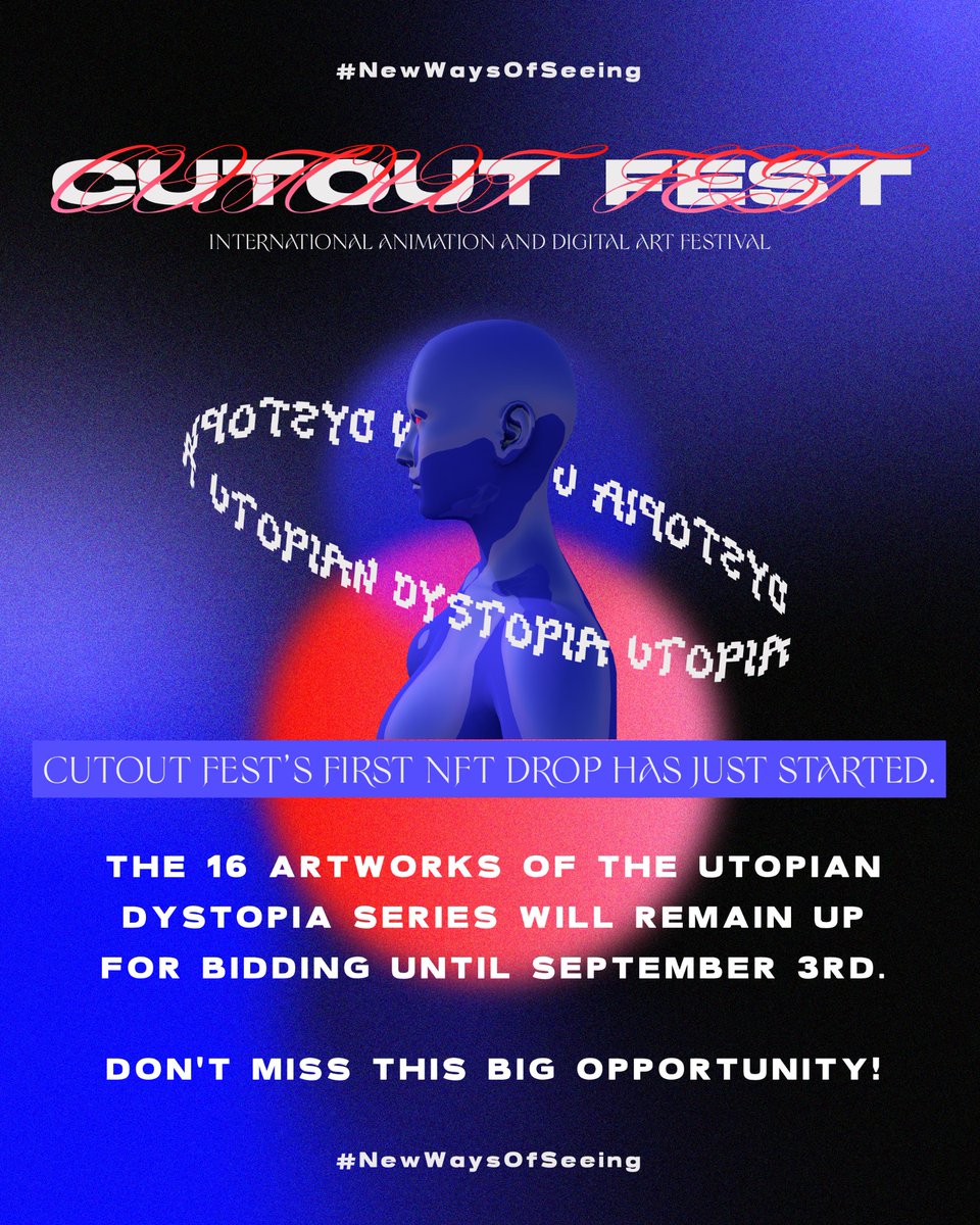CutOutFest's tweet photo. CutOut Fest's first NFT drop has just started.
Discover our incredible artists and their unique digital artworks.
Link in bio.
#EstebanAzuela @faiyazjafri #studioeverywhen #MemomaStudio @cult_of_dang @qianhui_yuu @sammtza #SalvadorHerrera @danebotoness @esstro9 #DavidRocha https://t.co/tg96Toprdh