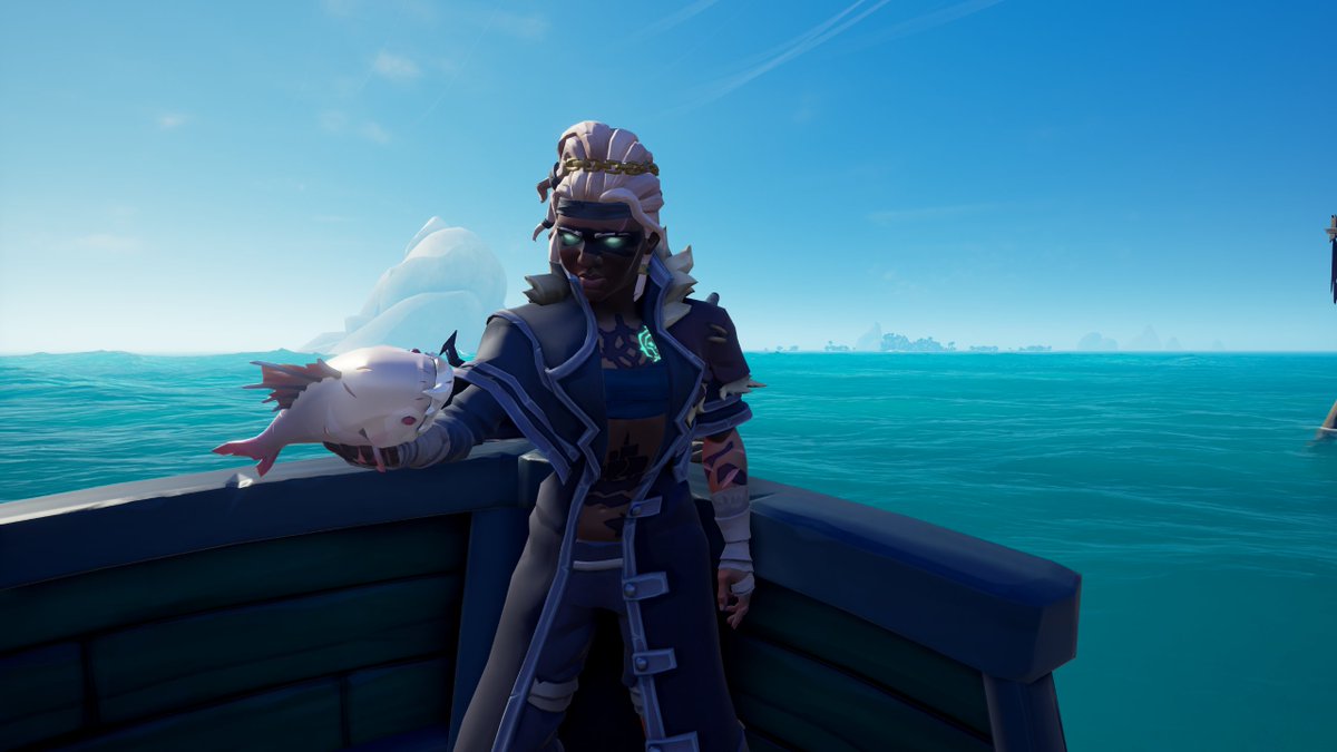 micallamadness's tweet photo. Sometimes you've just got to kick back and fish it out! Hundreds of fish caught, some rare ones among them, and a chill hangout with good friends🎣What could be better?! #seaofthieves #fishmore #eatmorefish #bemorepirate @Uhhleesha_X @JesseCr501398 https://t.co/LafEkX011P