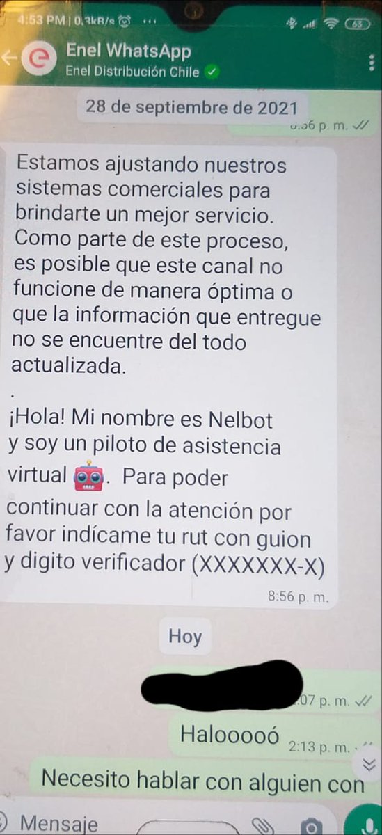 LightCakes's tweet photo. @EnelClientesCL @encargado tengo el print de pantalla donde se ve que no responden. La parte del bot es de otro día que intenté comunicarme (28/9/21) y que tampoco hubo respuesta. https://t.co/QMB5Ed6YZx