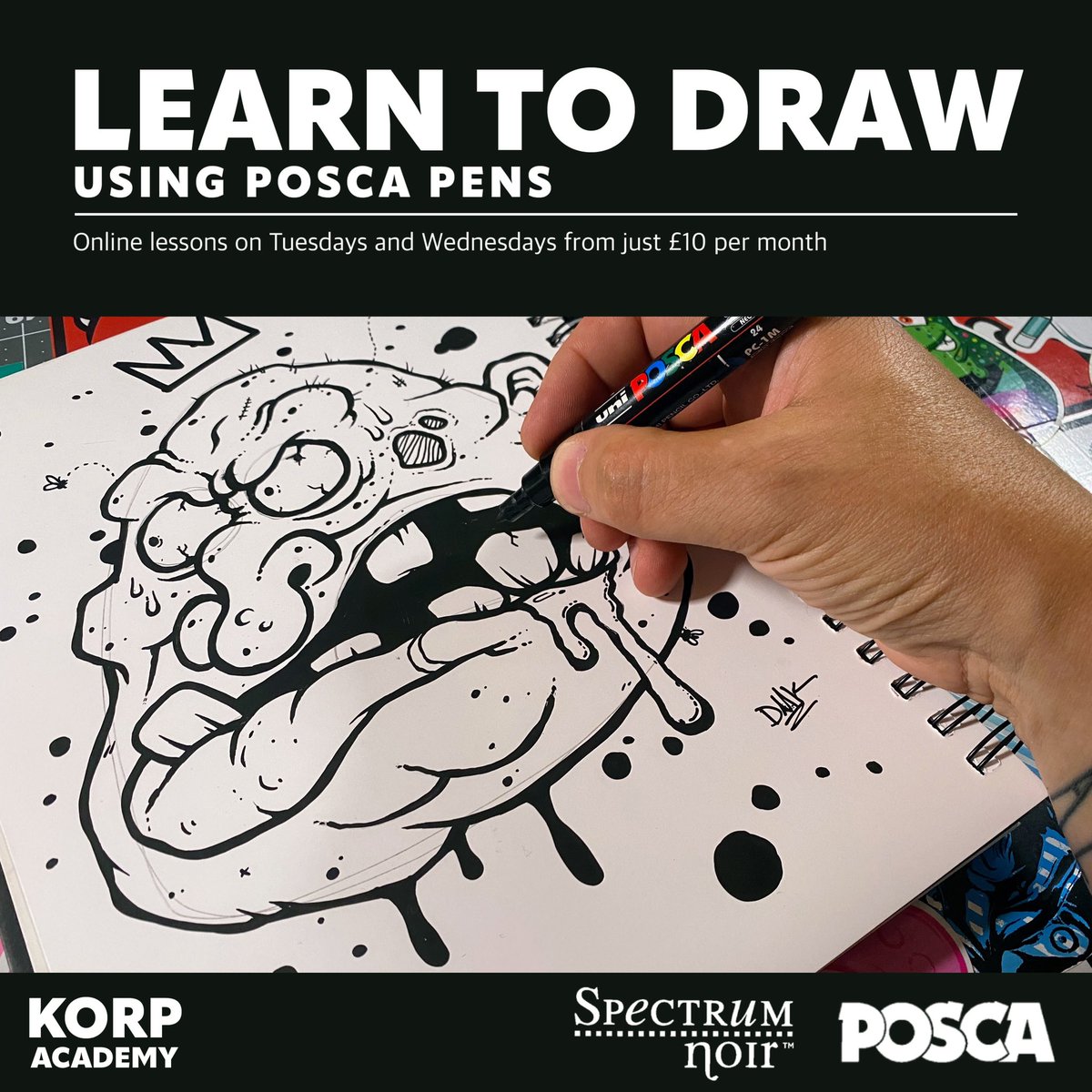 thekorpacademy's tweet photo. Learn to draw with @poscauk pens in easy to follow, step by step online classes.

#KorpAcademy #PoscaClub #Art #DoodleWithKorp #Artist #Doodle #Drawing #PoscaFeature #Posca #PoscaPens #PoscaArt #PoscaMarkers #HowToDraw #LearnToDraw #DrawingTutorial #CharacterDesign #Illustration https://t.co/vKzeoknmvF