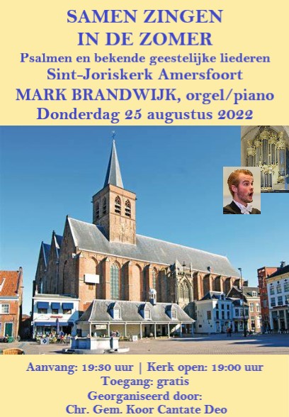 Samen zingen in de Sint-Joriskerk in Amersfoort. Afwisselend programma met psalmen en bekende geestelijke liederen. Wij zingen dit samen, in canon en beurtzang. Met orgel- en pianosolo door Mark Brandwijk. Aanvang 19.30 u. Toegang: gratis. Van harte welkom.