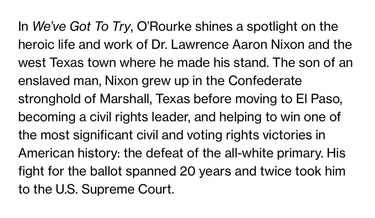 cst4324's tweet photo. “We’ve Got To Try” by @BetoORourke is dedicated to Lawrence Nixon. The book describes Nixon’s time living in Cameron, TX (my hometown) and witnessing the 1907 lynching of Alex Johnson at the Milam County Courthouse. Rockdale is in Milam County and the next town over from Cameron. https://t.co/o5DevUhBwF