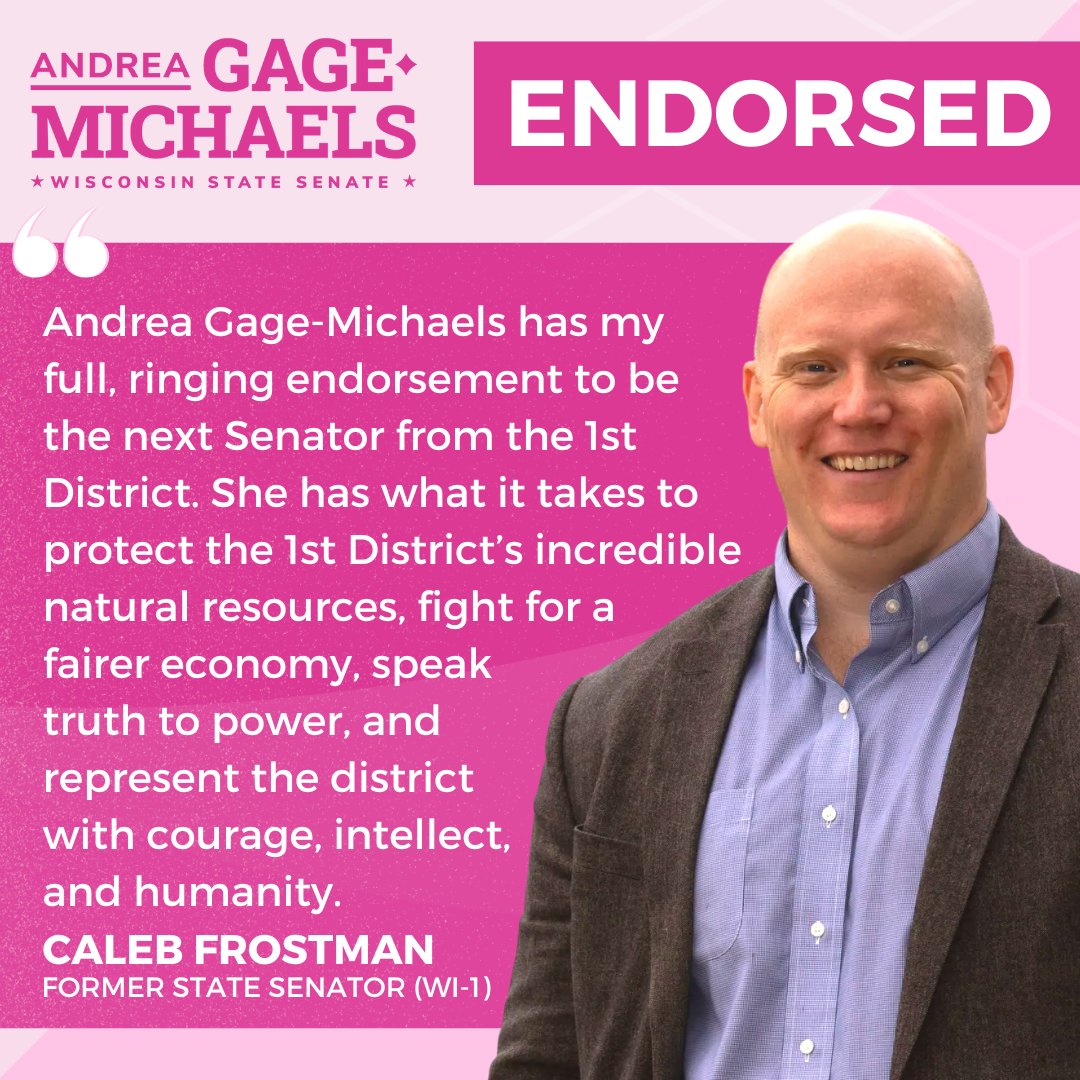🚨Endorsement Alert🚨

Former State Senator Caleb Frostman is on Team AGM! I’m so honored to have the renowned endorsement of Caleb Frostman. I have taken much inspiration from his leadership and service to the people in the 1 st District.