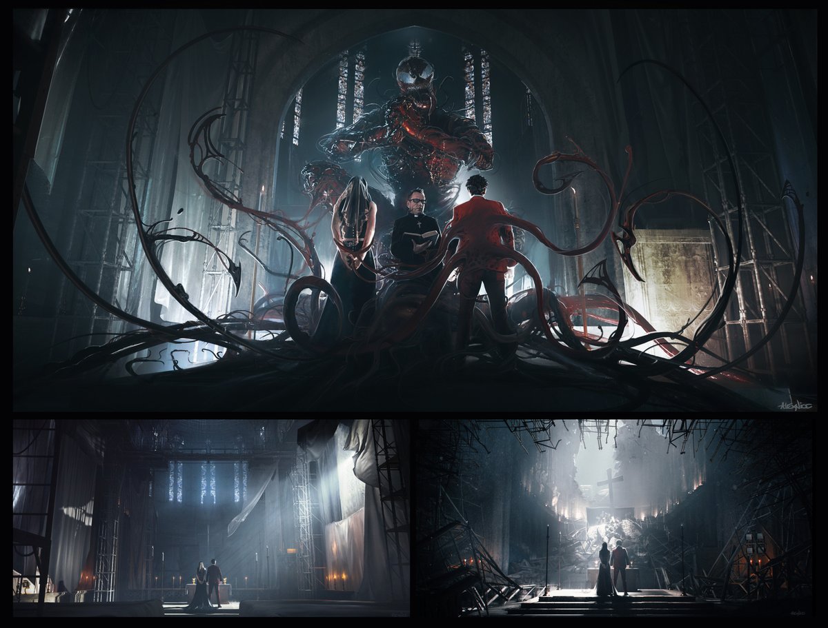 ByoEarth616's tweet photo. @NewRockstars Venom 2's concept arts practically shows another movie... Something more violent, with a horror atmosphere, with more blood, more destruction... A crazy Carnage, Cletus Kasady with the wonderful wig from the first movie... https://t.co/14fGm5PVLA