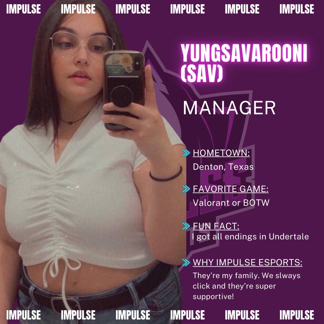 _ImpulseEsports's tweet photo. GOOD MORNING #ImpulseNation!
it’s time to meet the support team of Impulse Esports!
first up is Sav!
they’re probably the person answering your DMs and posting sick content!
don’t be afraid to tell them hi!
#esports #VALORANT #twitch https://t.co/Z1gBHCBOvR