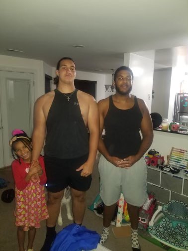 Me and my oldest bro. Justyce - Justyce this pic is wild, your 6’4”, 240 lbs. and I remember you used to be the biggest on our block, before me, and I remember when you used to toss me onthe wall when I was little, even though you have grown man strength now, imma get the payback