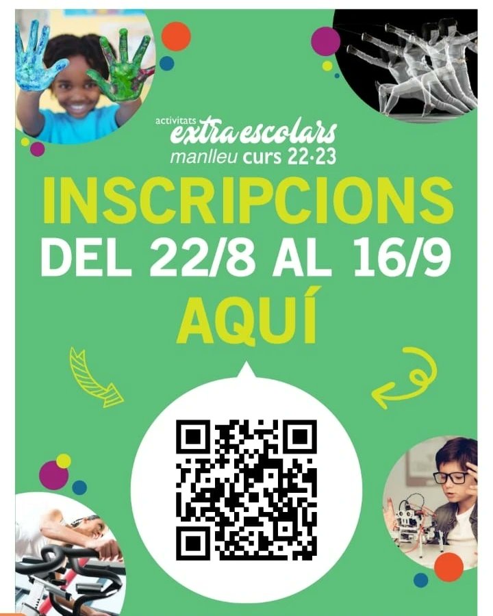 Les inscripcions a les activitats #extraescolars del curs 2022-2023 estan obertes des de ahir, i ja tenim més de 300 inscrits! 

➡️extraescolars360manlleu.cat

#Manlleu #educacio360 #extraescolars360