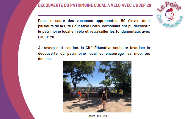 Prefet28's tweet photo. [LE POINT SUR LA CITÉ ÉDUCATIVE]
🚴‍♀️Découverte du #patrimoinelocal à #vélo pour 50 élèves de la #CitéÉducative avec l'#USEP28 👏

#prefecture #eureetloir #Dreux #Vernouillet https://t.co/LVJfUlOPkz
