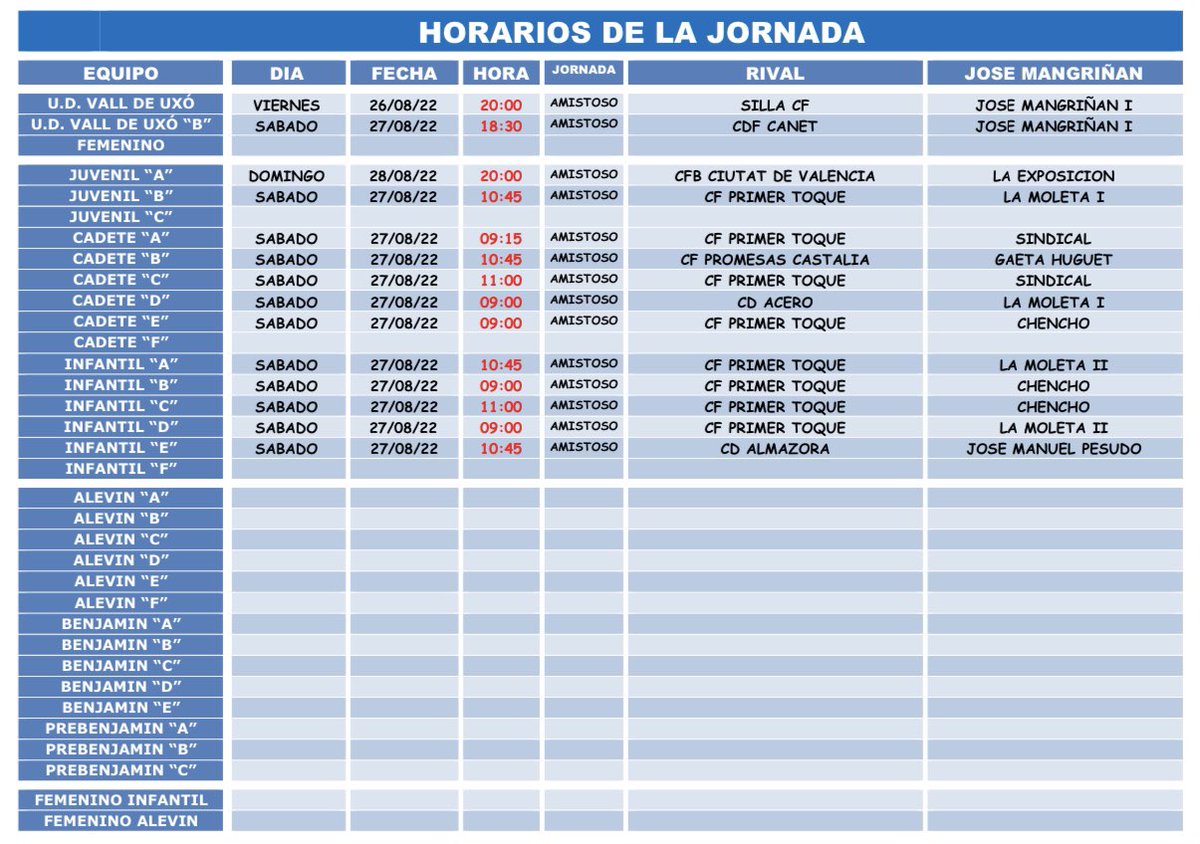 udvalldeuxo's tweet photo. 🔜 𝑪𝑶𝑴𝑬𝑵𝒁𝑨𝑴𝑶𝑺 💫🔝

📇 | Partidos y horarios de la jornada 😋

#EnguanySI 💫
#SomLaUDE ⚪️🔵👍🏻 https://t.co/aq35JKJkSi