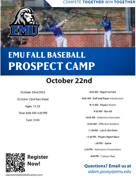 EMUbaseball1's tweet photo. We would love to see you at camp! Register through the QR code or head to https://t.co/DasHOA0P77 https://t.co/lP2N7WErnt