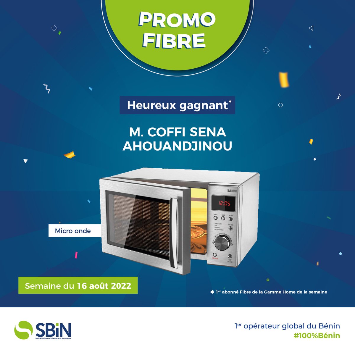 celtiisbj's tweet photo. FĂ©licitations Ă Gabin Ahouandjinou, notre 2eme gagnant. Qui sera le prochain ? Jusquâau 30 Septembre soit le 1er abonnĂ© fibre de chaque semaine et repars avec un super lot. Rendez-vous dans nos POP pour profiter de la promotion et souscrire Ă la fibre.#Wasexo #TT229 #SBINSA https://t.co/I42k5v6yrk