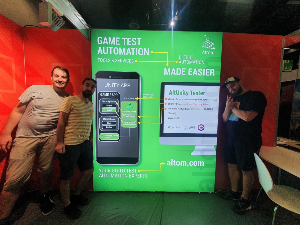 AltTesterSays's tweet image. #AltUnityTeam is at @gamescom and we can&apos;t wait to show you a live demonstration of our test automation framework. 

Drop by our booth (RGDA Booth | 3.2 A013), if you want to see #AltUnityTools in action.

#gamedev #gamebiz #MadewithUnity #Unity3d #Unity2D #Unity #aheadofthegame