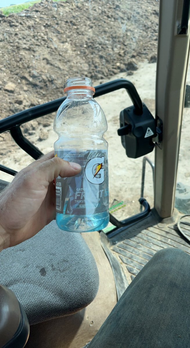 JakeMeinders's tweet photo. You get in a tractor you haven’t been in for a while. Their is a half drank blue Gatorade. You’re really thirsty. Do ya drink it?                                                                         Turns out it was windshield washer fluid. Not very thirst quenching. https://t.co/GpLg5DDeuz