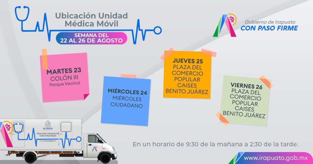 Los servicios médicos de @IrapuatoSalud son gratuitos. Porque no queremos #QueNadieSeQuedeAtrás la #UnidadMédicaMóvil 🚐 recorre distintos puntos de la ciudad y comunidades cada semana. #ConPasoFirme