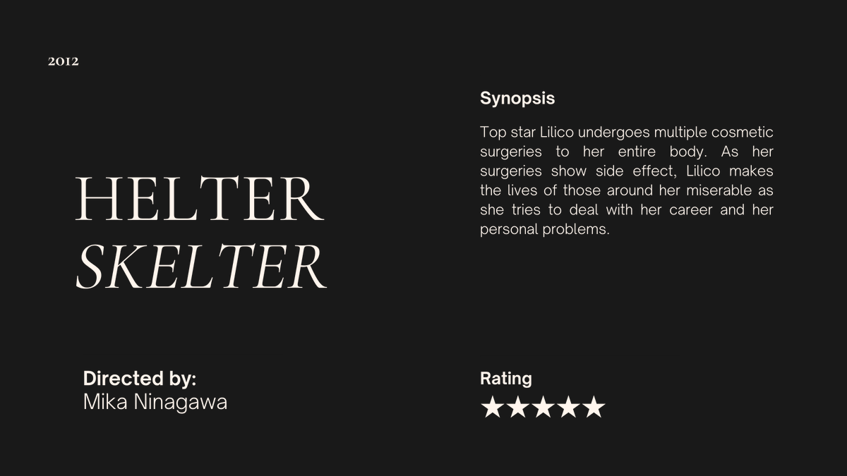 monsoonfiIm's tweet photo. Helter Skelter (2012) dir. Mika Ninagawa https://t.co/Lm336g2uMO
