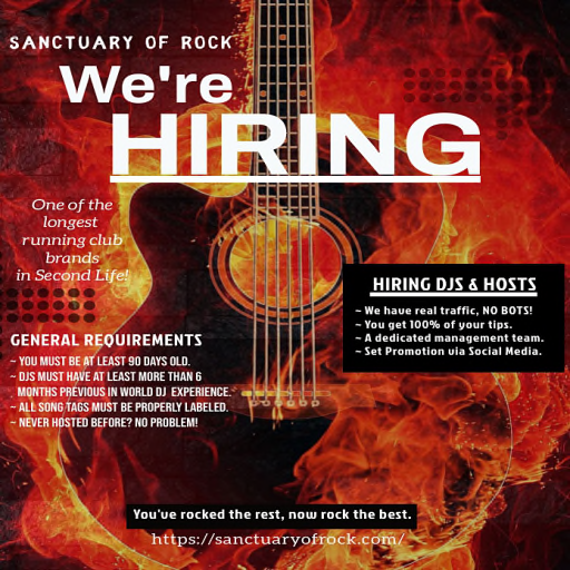 sanctuaryofrock's tweet photo. Sanctuary of Rock is Hiring!
Our mission is and always will be good tunes and fun.
https://t.co/QEhsd4NTCo
You've rocked the rest, now rock the best. \m/
#secondlife #sanctuaryofrock #sor #sl #sldj #sljob #secondlifejob #slhost #slclub https://t.co/A5ezmU3S6t